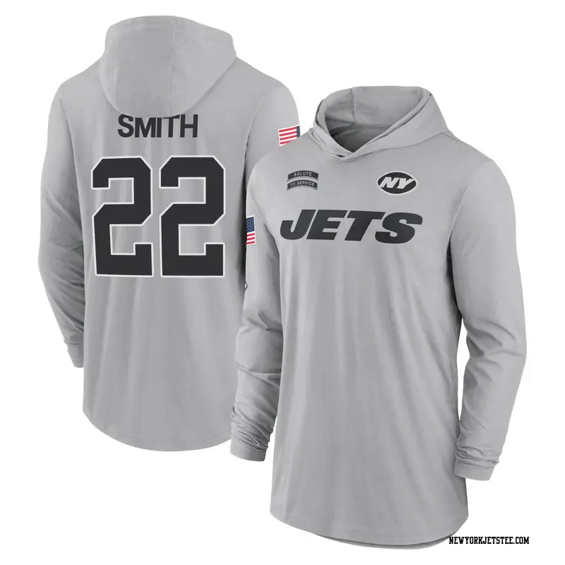 Men's New York Jets ＃22 Keidron Smith Gray 2024 Salute to Service Lightweight Performance Long Sleeve Hooded T-Shirt