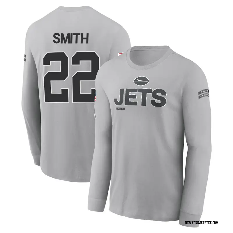 Men's New York Jets ＃22 Keidron Smith Gray 2024 Salute to Service Long Sleeve T-Shirt