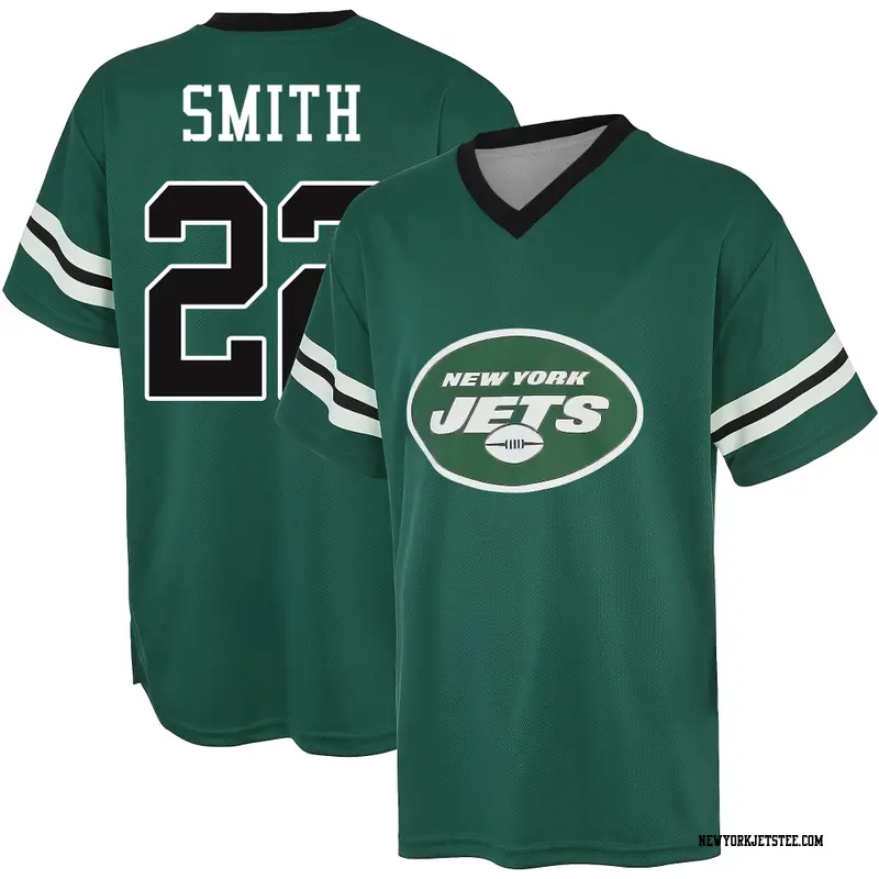 Men's New York Jets ＃22 Keidron Smith Green Name & Number Game Day V-Neck T-Shirt