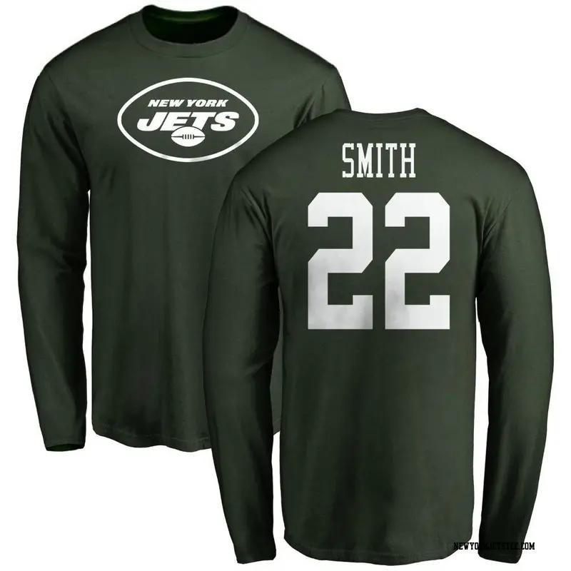 Men's New York Jets ＃22 Keidron Smith Green Name & Number Logo Long Sleeve T-Shirt