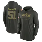 Men's New York Jets ＃51 Kiko Mauigoa Forest/Green 2025 Salute to Service Sideline Lightweight Hooded Pullover Long Sleeve T-Shir