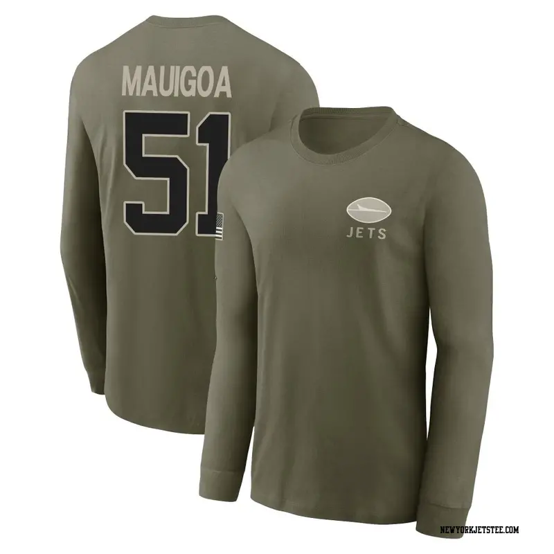 Men's New York Jets ＃51 Kiko Mauigoa Olive 2025 Salute to Service Sideline Long Sleeve T-Shirt
