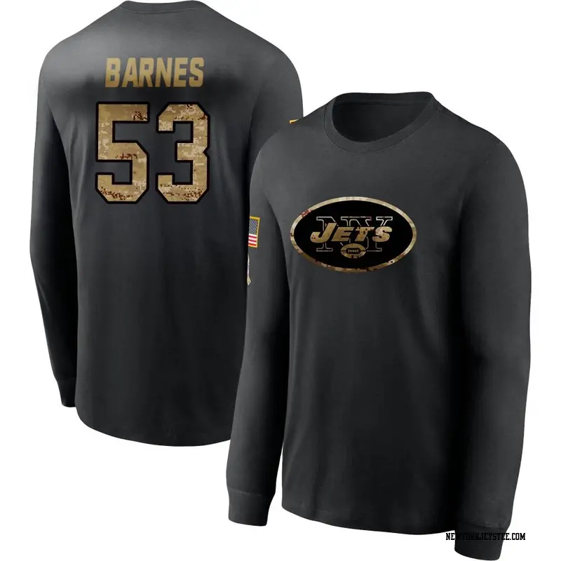 Men's New York Jets ＃53 Zaire Barnes Black 2020 Salute To Service Sideline Performance Long Sleeve T-Shirt