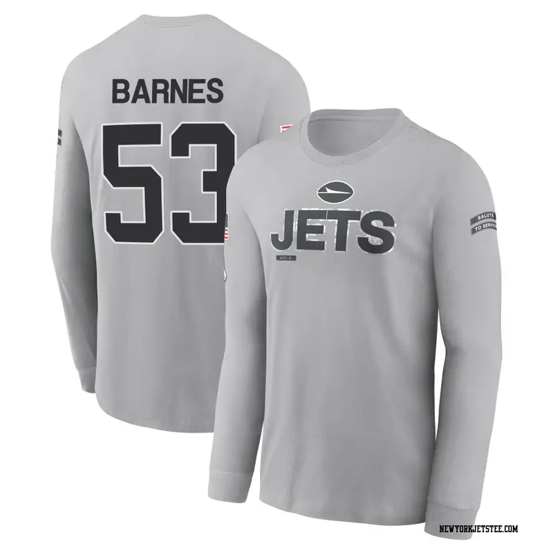 Men's New York Jets ＃53 Zaire Barnes Gray 2024 Salute to Service Long Sleeve T-Shirt