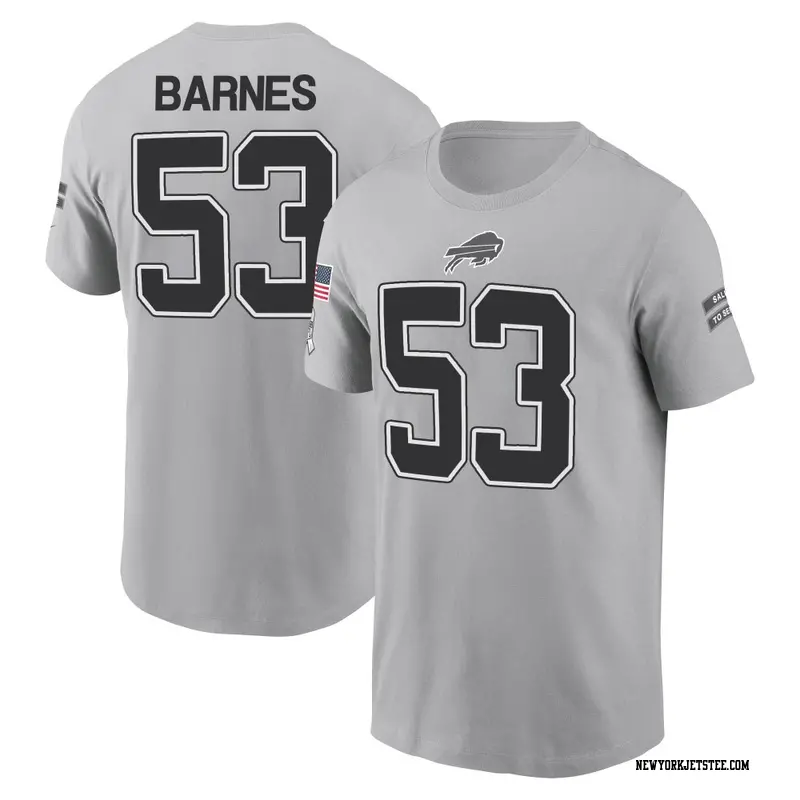 Men's New York Jets ＃53 Zaire Barnes Gray 2024 Salute to Service Name & Number T-Shirt
