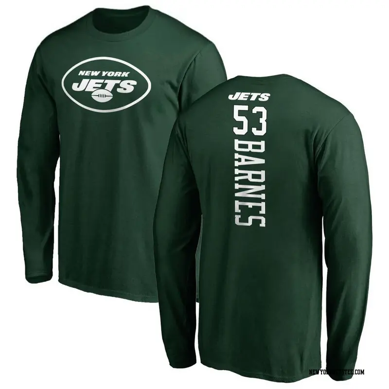 Men's New York Jets ＃53 Zaire Barnes Green Backer Long Sleeve T-Shirt