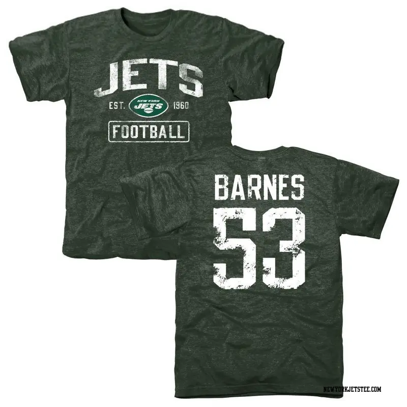 Men's New York Jets ＃53 Zaire Barnes Green Distressed Name & Number T-Shirt