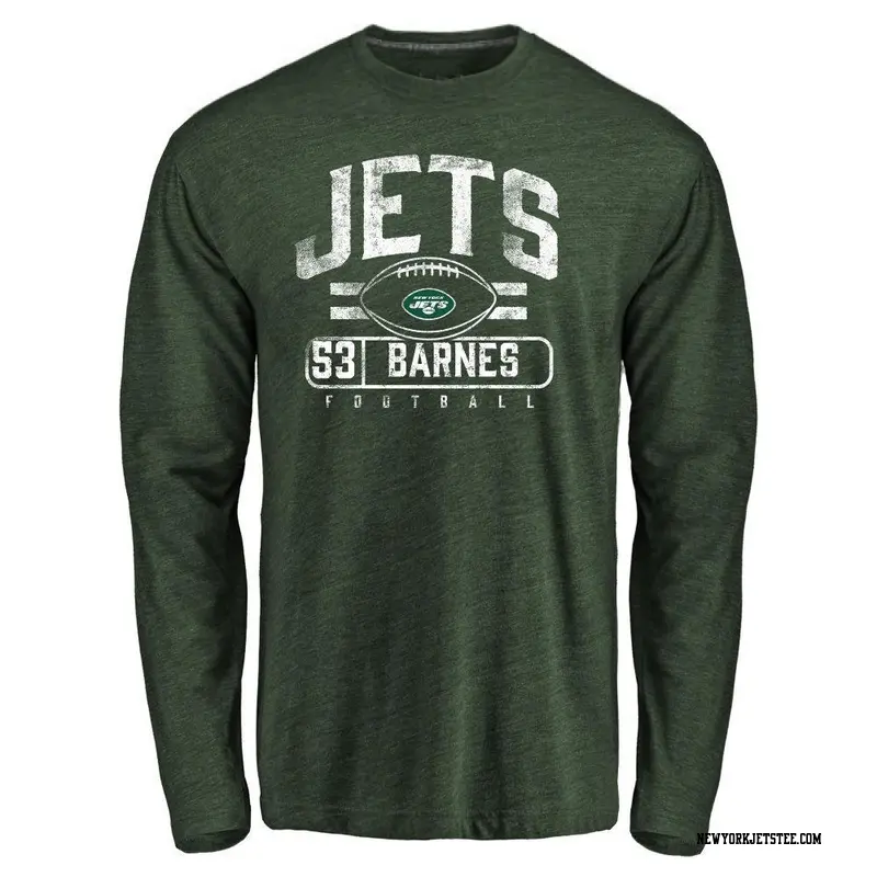 Men's New York Jets ＃53 Zaire Barnes Green Flanker Long Sleeve T-Shirt