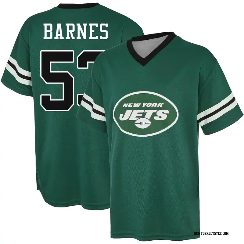 Men's New York Jets ＃53 Zaire Barnes Green Name & Number Game Day V-Neck T-Shirt