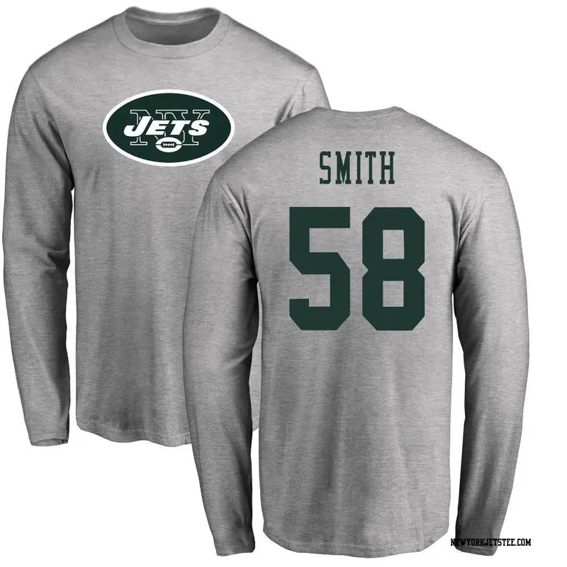 Men's New York Jets ＃58 Mazi Smith Ash Name & Number Logo Long Sleeve T-Shirt