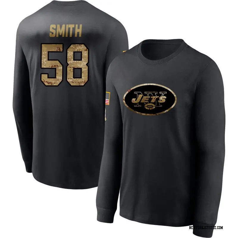 Men's New York Jets ＃58 Mazi Smith Black 2020 Salute To Service Sideline Performance Long Sleeve T-Shirt