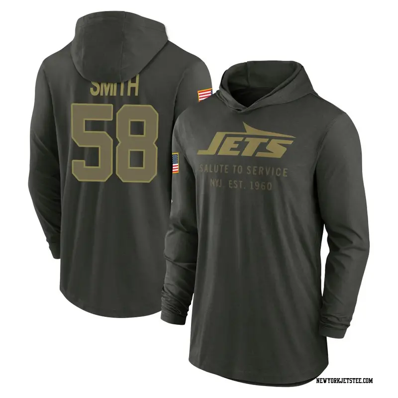 Men's New York Jets ＃58 Mazi Smith Forest/Green 2025 Salute to Service Sideline Lightweight Hooded Pullover Long Sleeve T-Shirt