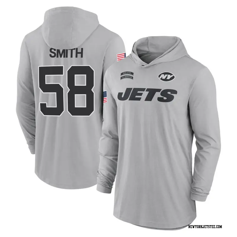 Men's New York Jets ＃58 Mazi Smith Gray 2024 Salute to Service Lightweight Performance Long Sleeve Hooded T-Shirt