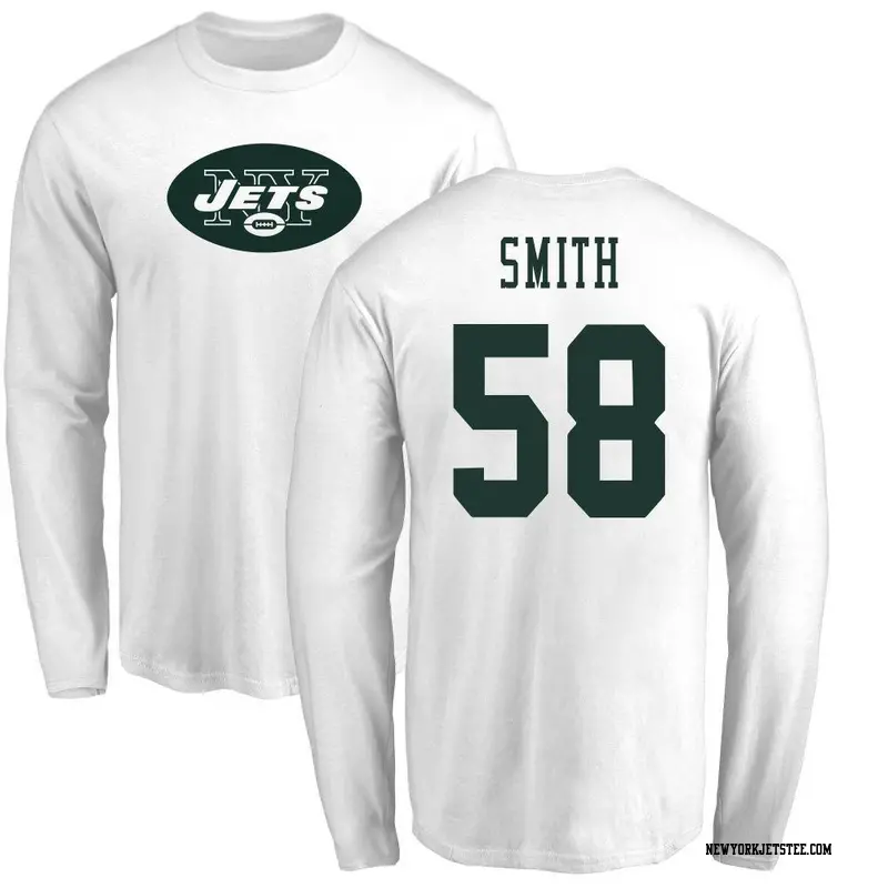 Men's New York Jets ＃58 Mazi Smith White Name & Number Logo Long Sleeve T-Shirt