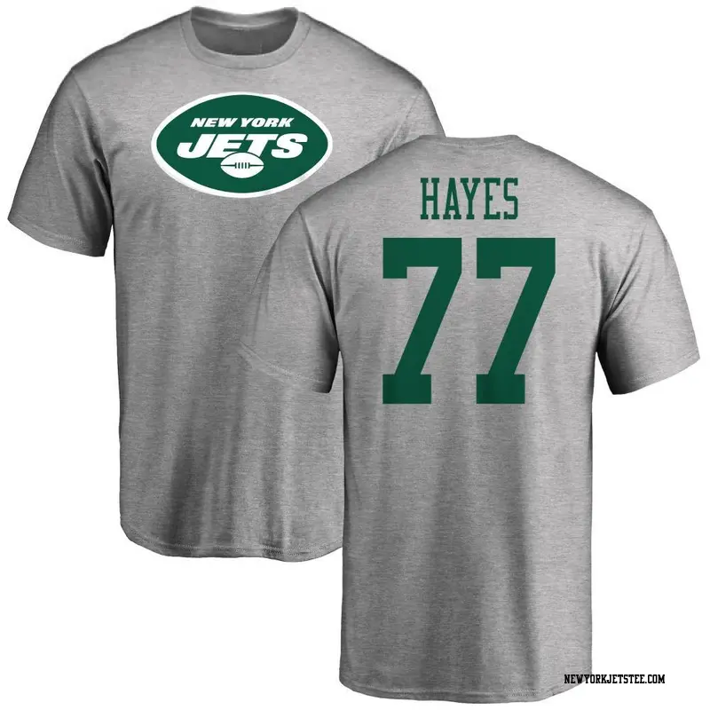Men's New York Jets ＃77 Marquis Hayes Ash Name & Number Logo T-Shirt