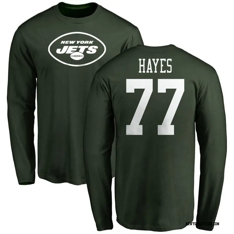 Men's New York Jets ＃77 Marquis Hayes Green Name & Number Logo Long Sleeve T-Shirt