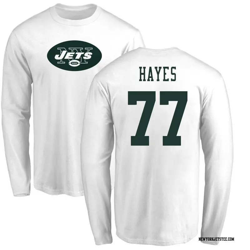 Men's New York Jets ＃77 Marquis Hayes White Name & Number Logo Long Sleeve T-Shirt