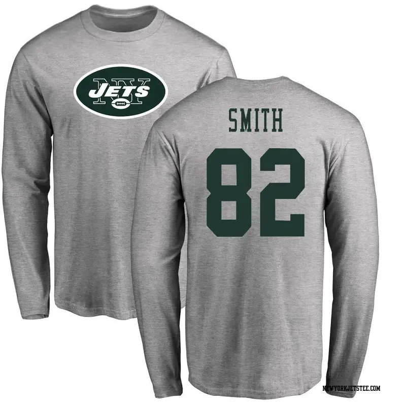 Men's New York Jets ＃82 Arian Smith Ash Name & Number Logo Long Sleeve T-Shirt