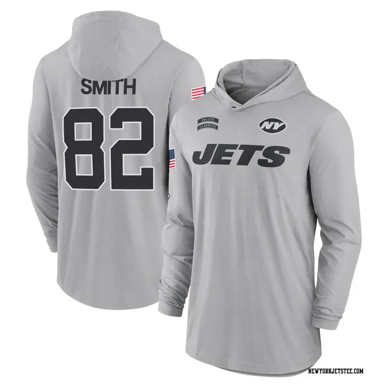 Men's New York Jets ＃82 Arian Smith Gray 2024 Salute to Service Lightweight Performance Long Sleeve Hooded T-Shirt