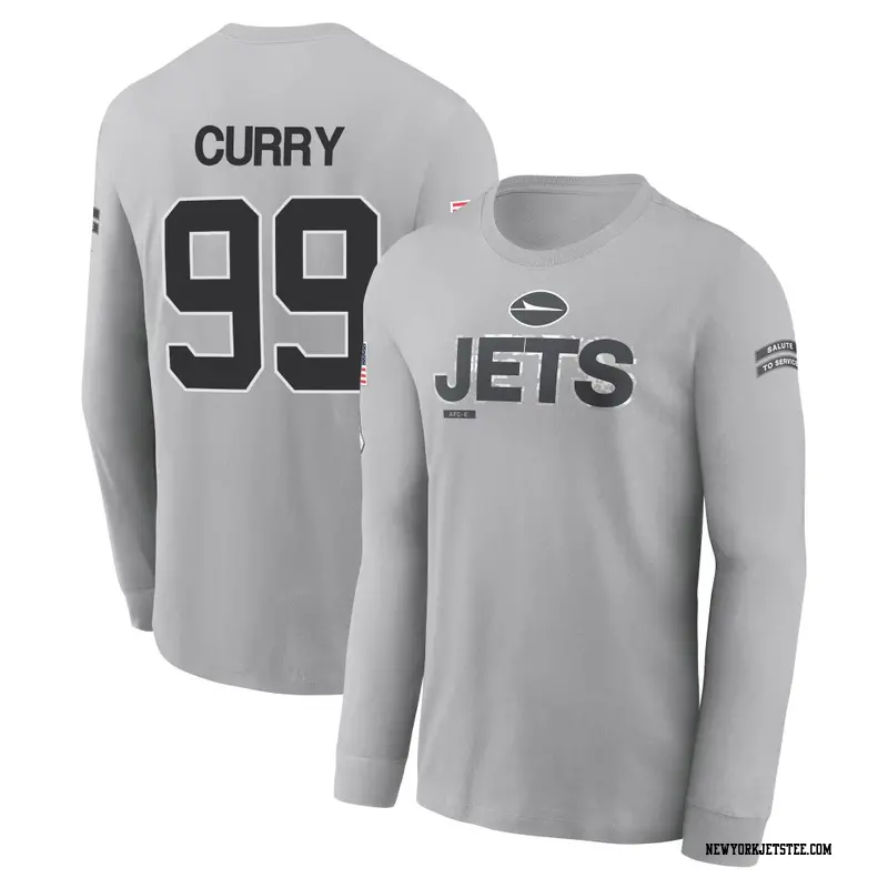 Men's New York Jets ＃99 Vinny Curry Gray 2024 Salute to Service Long Sleeve T-Shirt