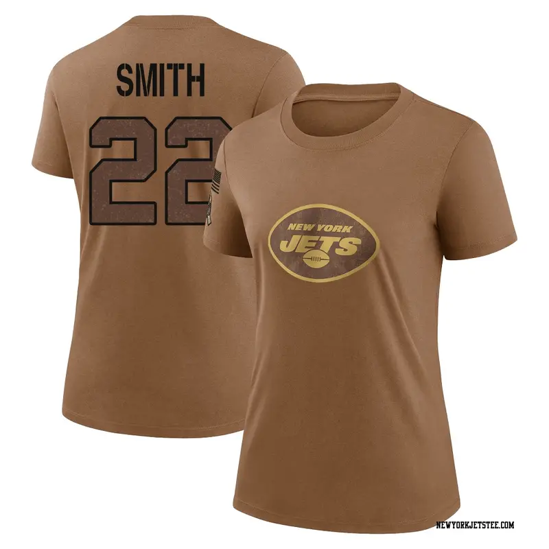 Women's New York Jets ＃22 Keidron Smith Brown 2023 Salute To Service Performance T-Shirt