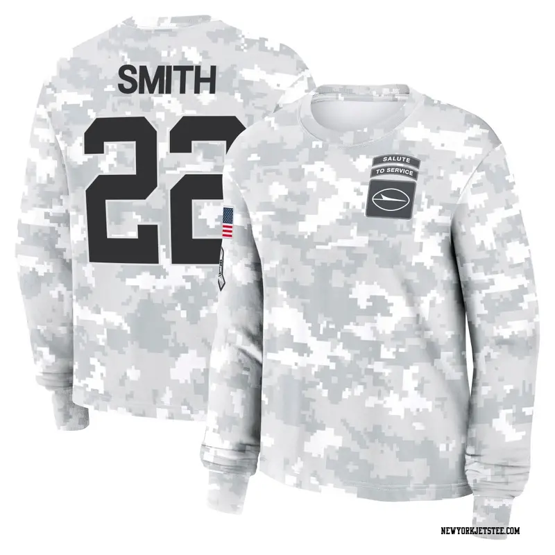 Women's New York Jets ＃22 Keidron Smith Camo Arctic 2024 Salute to Service Long Sleeve T-Shirt
