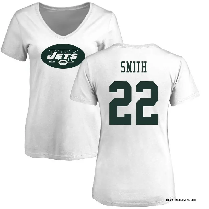 Women's New York Jets ＃22 Keidron Smith White Name & Number Logo Slim Fit T-Shirt