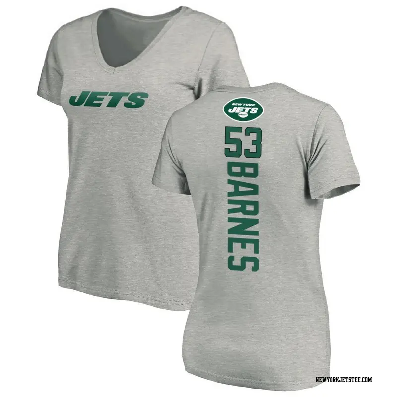 Women's New York Jets ＃53 Zaire Barnes Ash Backer V-Neck T-Shirt