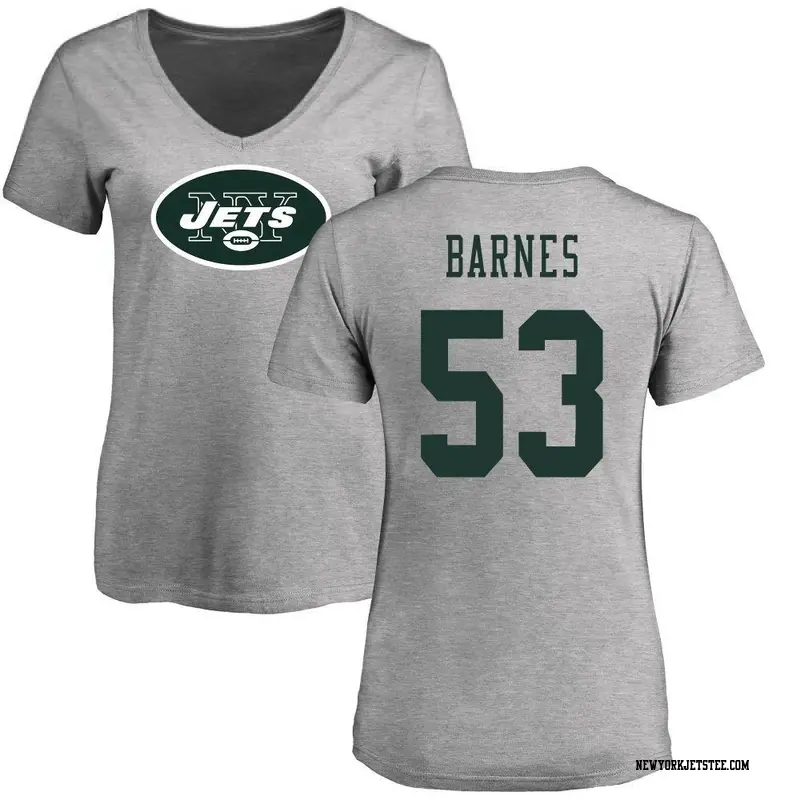 Women's New York Jets ＃53 Zaire Barnes Ash Name & Number Logo Slim Fit T-Shirt