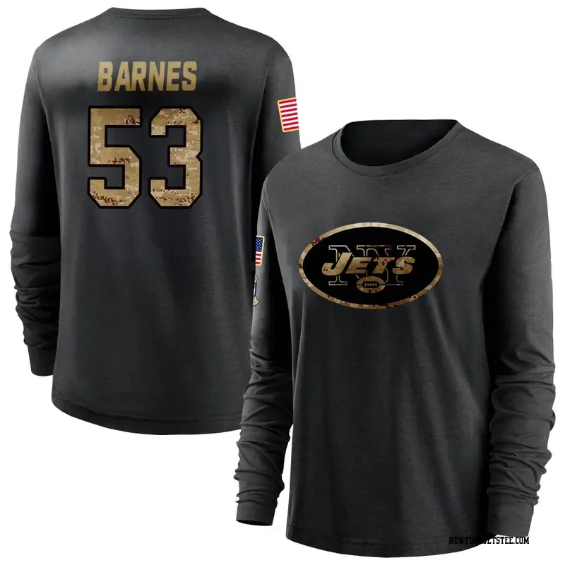Women's New York Jets ＃53 Zaire Barnes Black 2020 Salute To Service Sideline Performance Long Sleeve T-Shirt