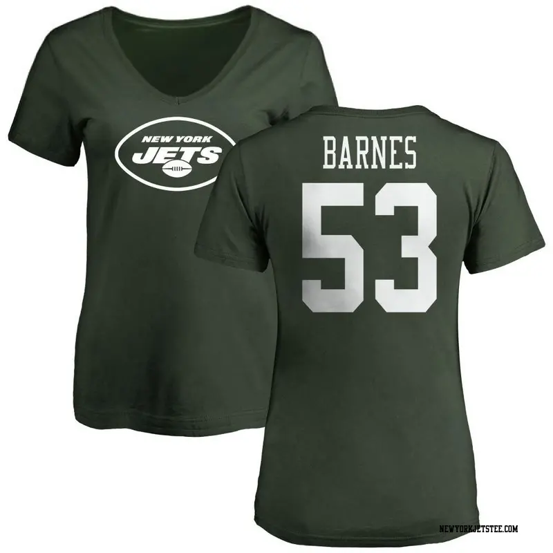 Women's New York Jets ＃53 Zaire Barnes Green Name & Number Logo Slim Fit T-Shirt