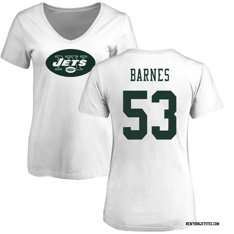 Women's New York Jets ＃53 Zaire Barnes White Name & Number Logo Slim Fit T-Shirt