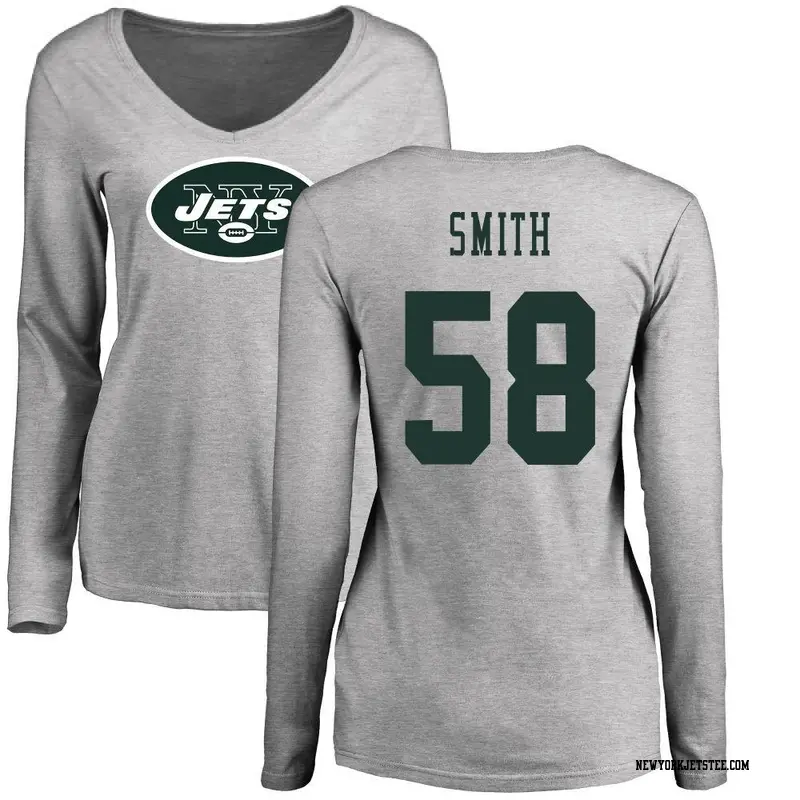 Women's New York Jets ＃58 Mazi Smith Ash Name & Number Logo Slim Fit Long Sleeve T-Shirt