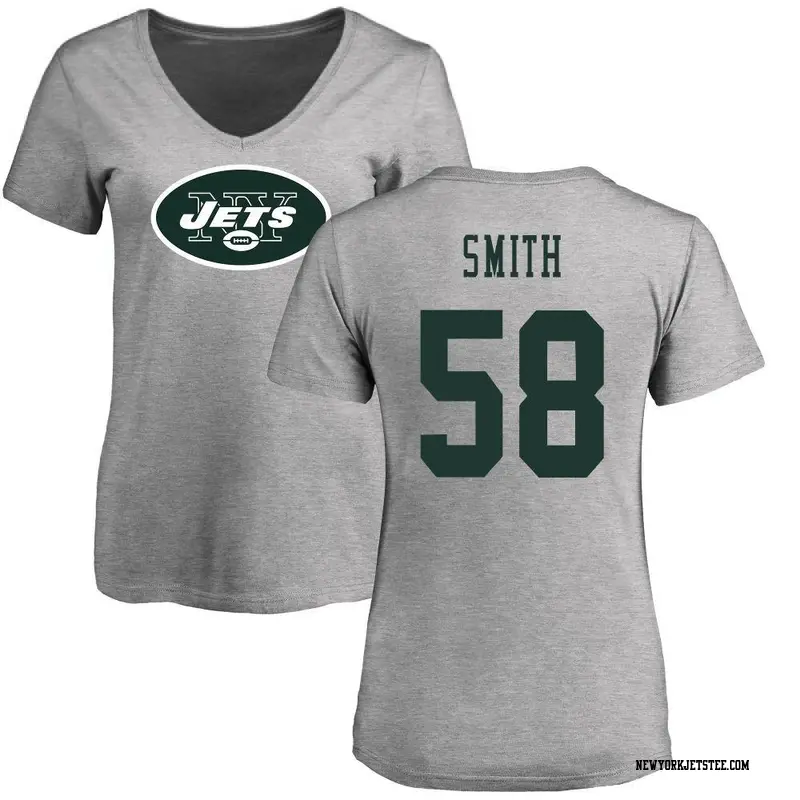 Women's New York Jets ＃58 Mazi Smith Ash Name & Number Logo Slim Fit T-Shirt