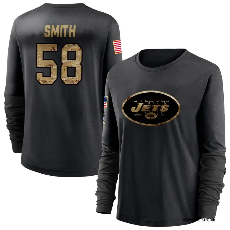 Women's New York Jets ＃58 Mazi Smith Black 2020 Salute To Service Sideline Performance Long Sleeve T-Shirt