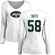 Women's New York Jets ＃58 Mazi Smith White Name & Number Logo Slim Fit Long Sleeve T-Shirt
