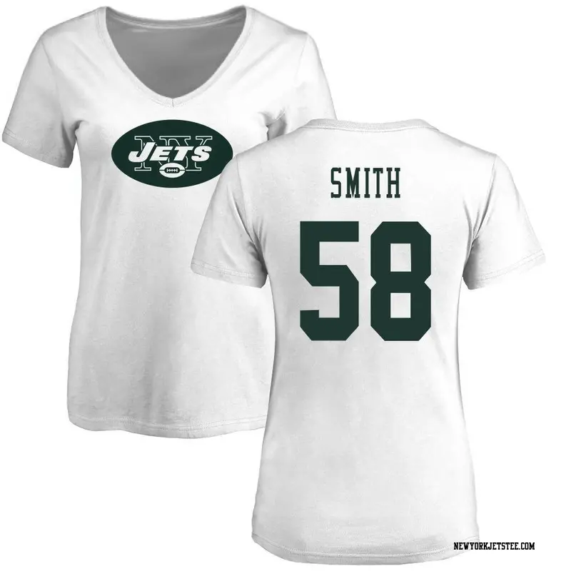 Women's New York Jets ＃58 Mazi Smith White Name & Number Logo Slim Fit T-Shirt