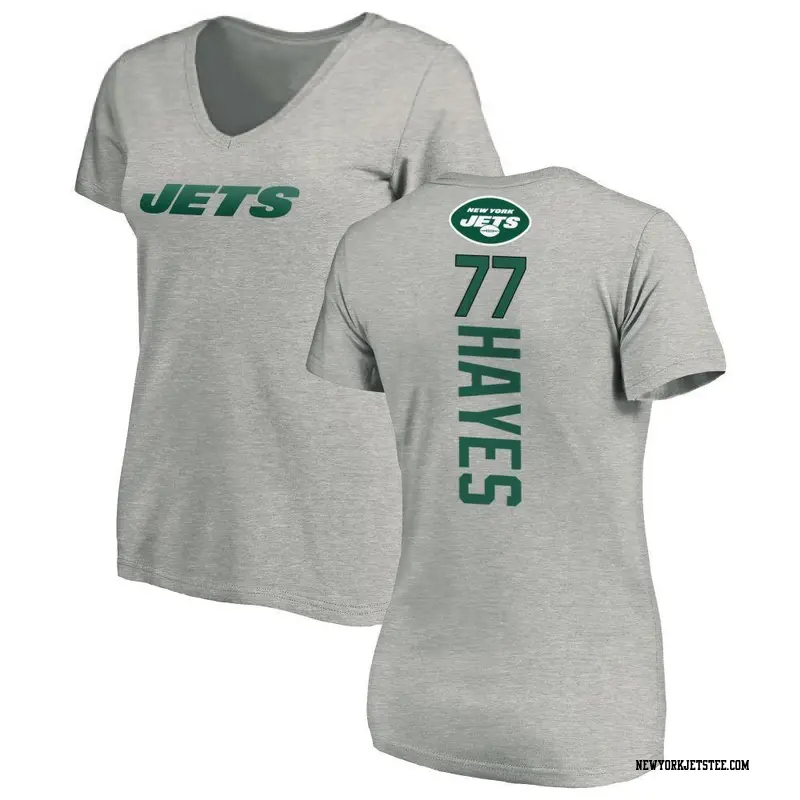 Women's New York Jets ＃77 Marquis Hayes Ash Backer V-Neck T-Shirt