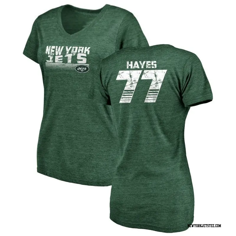 Women's New York Jets ＃77 Marquis Hayes Green Retro V-Neck T-Shirt