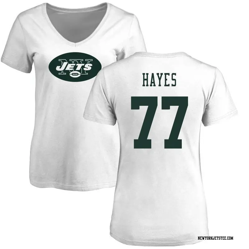 Women's New York Jets ＃77 Marquis Hayes White Name & Number Logo Slim Fit T-Shirt