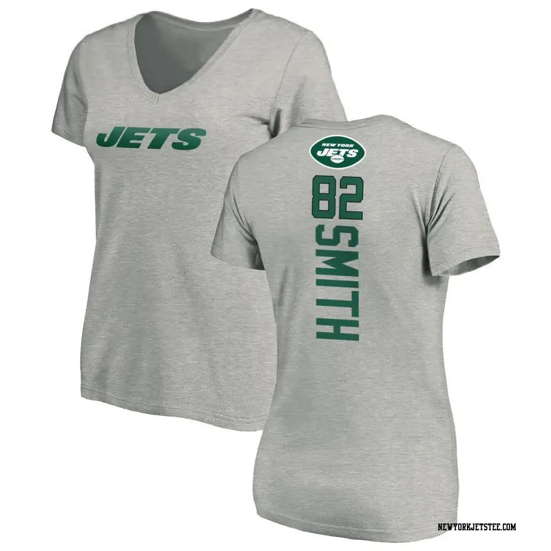 Women's New York Jets ＃82 Arian Smith Ash Backer V-Neck T-Shirt