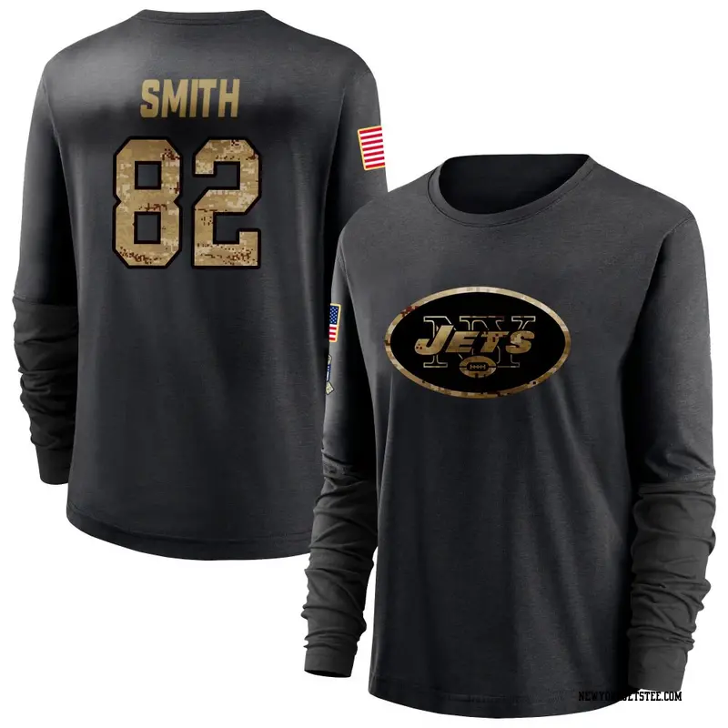 Women's New York Jets ＃82 Arian Smith Black 2020 Salute To Service Sideline Performance Long Sleeve T-Shirt