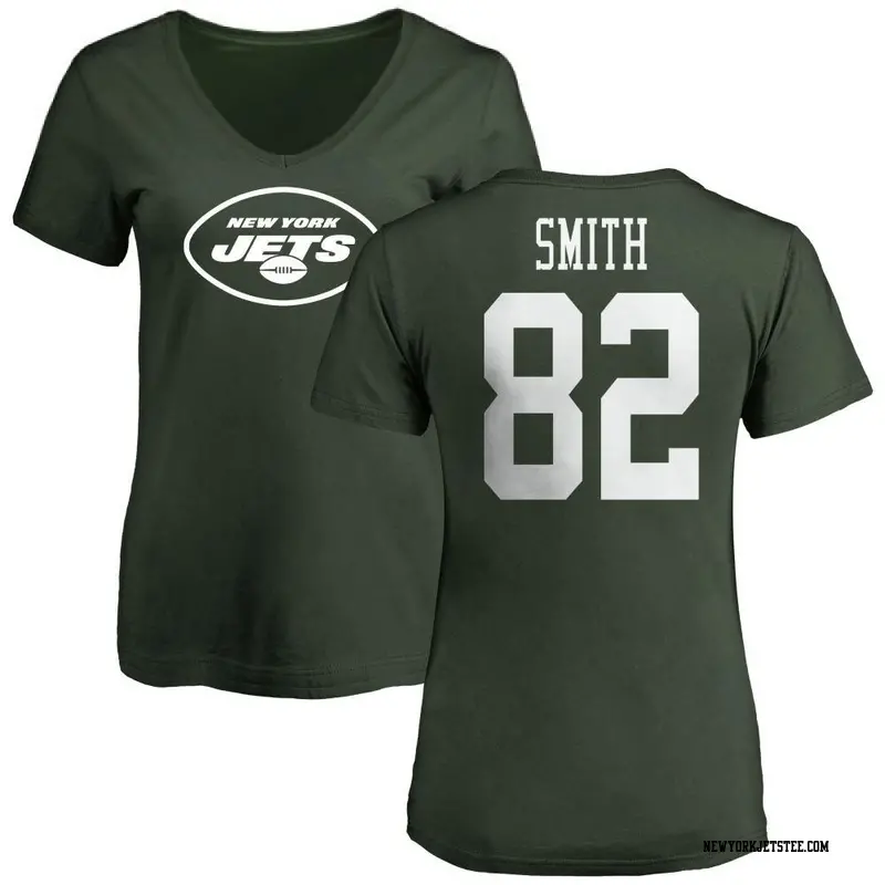 Women's New York Jets ＃82 Arian Smith Green Name & Number Logo Slim Fit T-Shirt