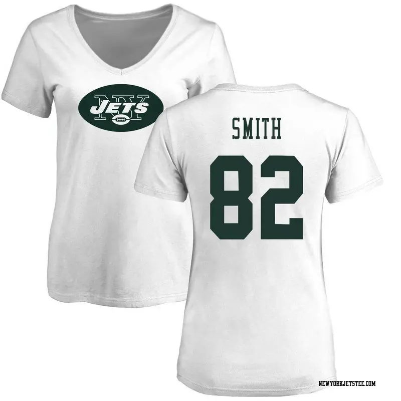Women's New York Jets ＃82 Arian Smith White Name & Number Logo Slim Fit T-Shirt