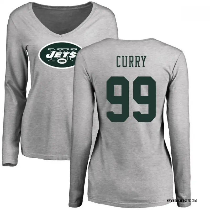 Women's New York Jets ＃99 Vinny Curry Ash Name & Number Logo Slim Fit Long Sleeve T-Shirt