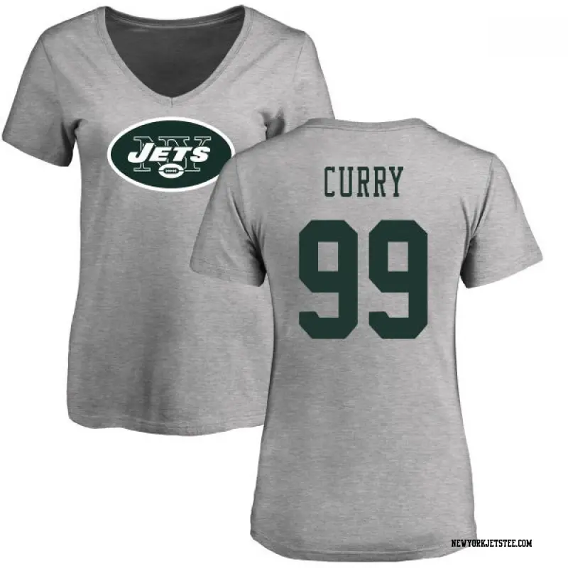 Women's New York Jets ＃99 Vinny Curry Ash Name & Number Logo Slim Fit T-Shirt