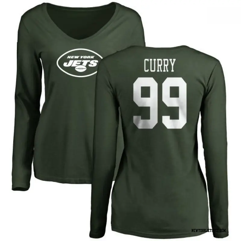 Women's New York Jets ＃99 Vinny Curry Green Name & Number Logo Slim Fit Long Sleeve T-Shirt