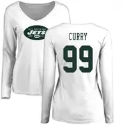 Women's New York Jets ＃99 Vinny Curry White Name & Number Logo Slim Fit Long Sleeve T-Shirt