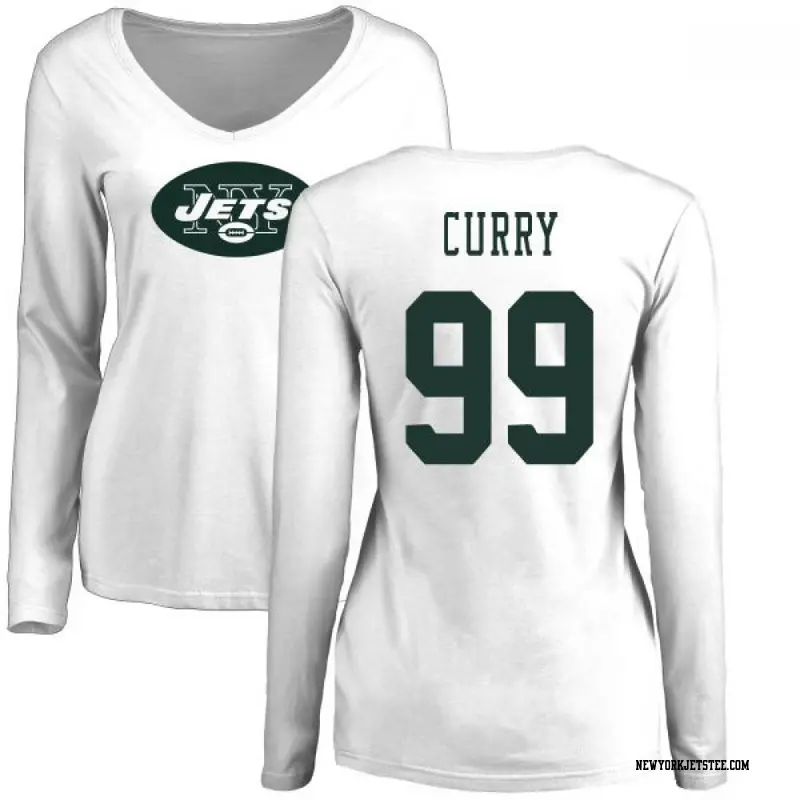 Women's New York Jets ＃99 Vinny Curry White Name & Number Logo Slim Fit Long Sleeve T-Shirt
