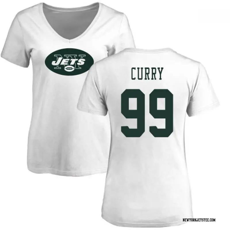 Women's New York Jets ＃99 Vinny Curry White Name & Number Logo Slim Fit T-Shirt